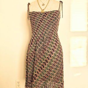 missoni mini medium knee dress used vintage spaghetti strap pink green brown